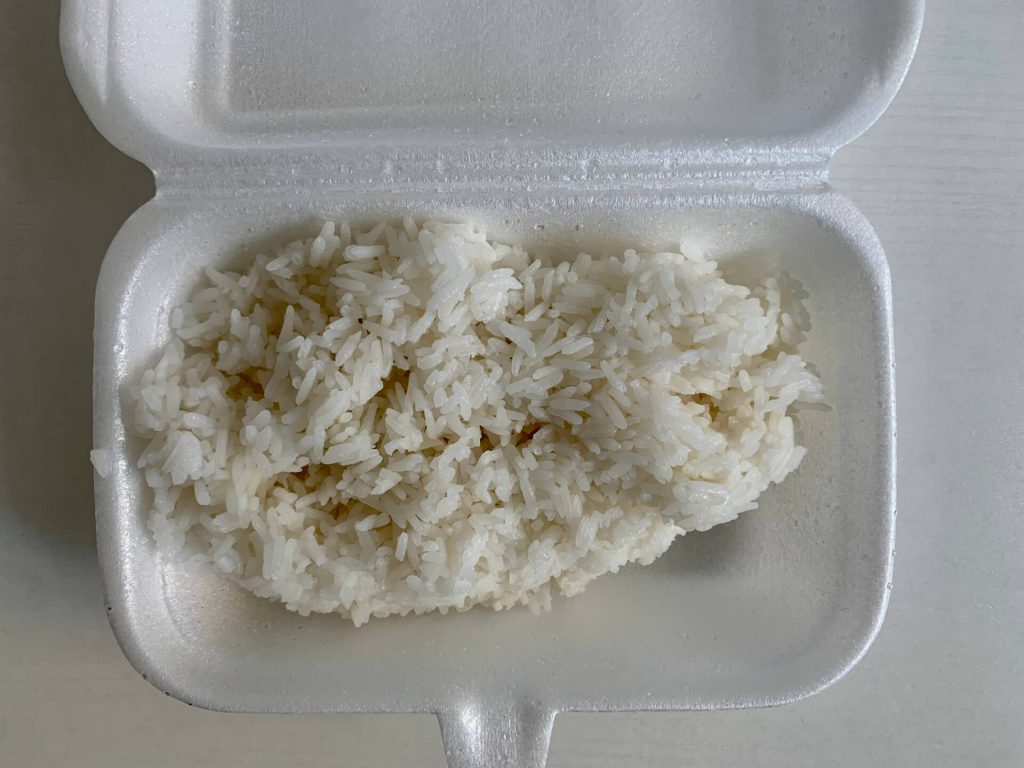 Hewtop Catering white rice in styrofoam container